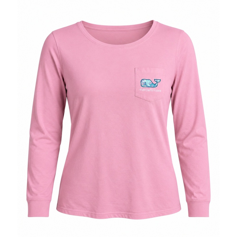 Vineyard Vines Pink Whale Sea Turtle Graphic Pocket Long Sleeve Tee Shirt Small